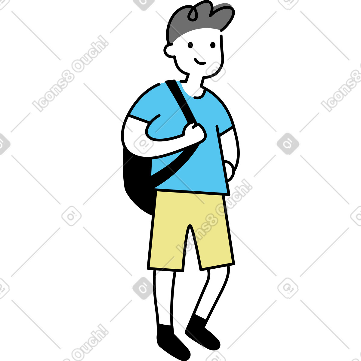 Illustration Jeune homme avec un sac dans le style Mochi à télécharger aux formats PNG, SVG