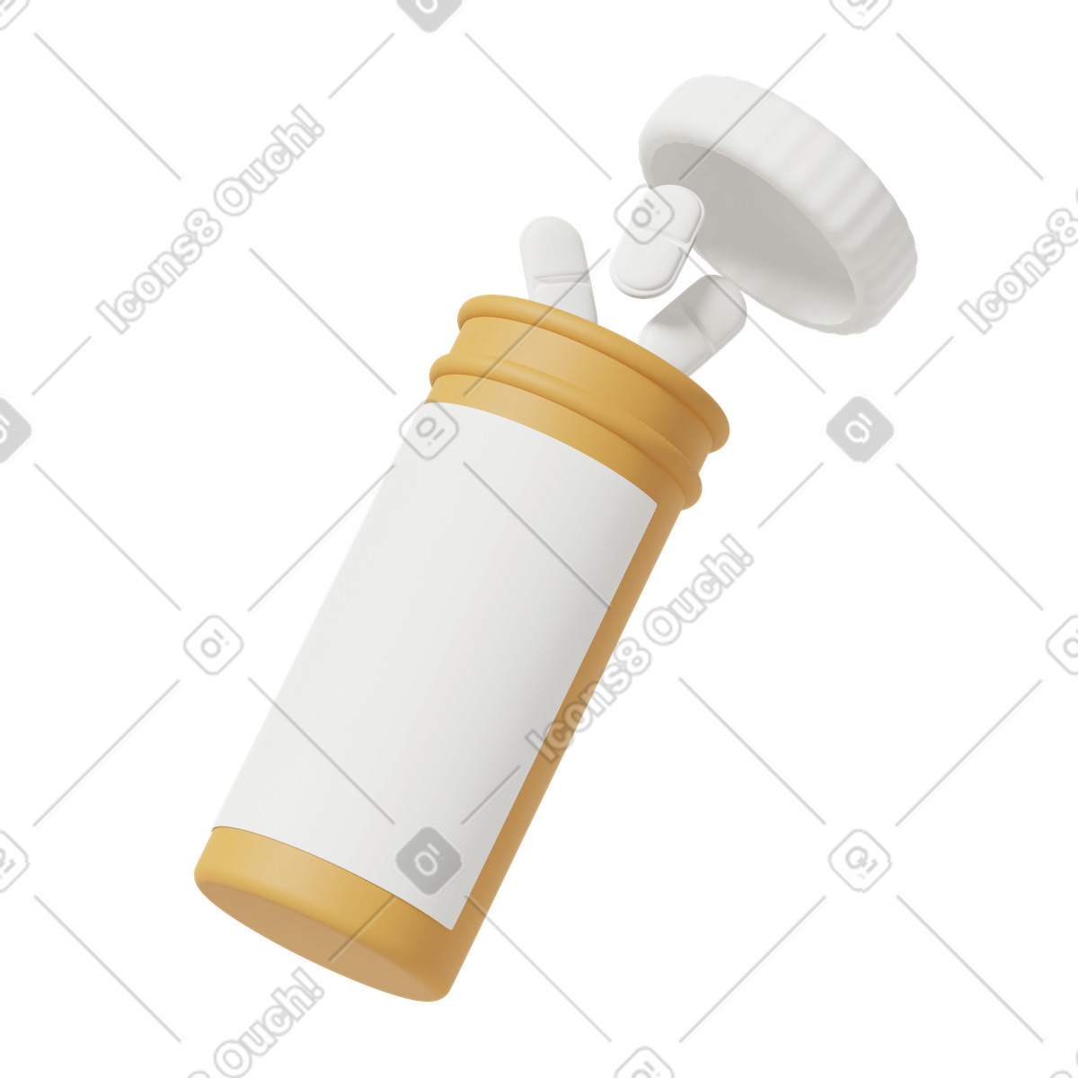 3D Casual life スタイルの Opened yellow bottle of pills のイラストをPNG、SVG形式でダウンロード