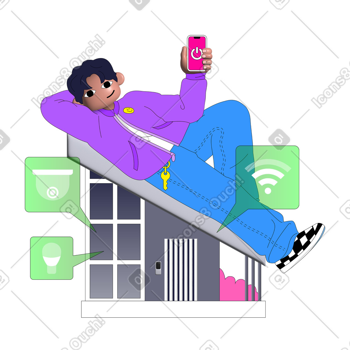 Man using smart home app illustration in Pop style download in PNG, SVG