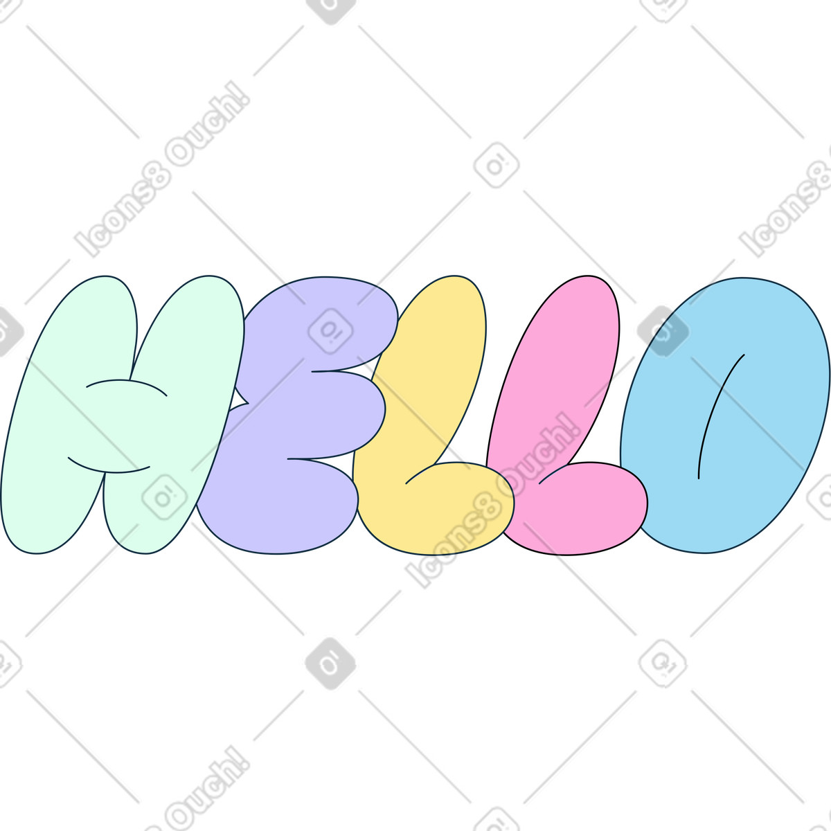 Ilustração de Letras olá em no estilo Bubble gum para baixar em PNG, SVG