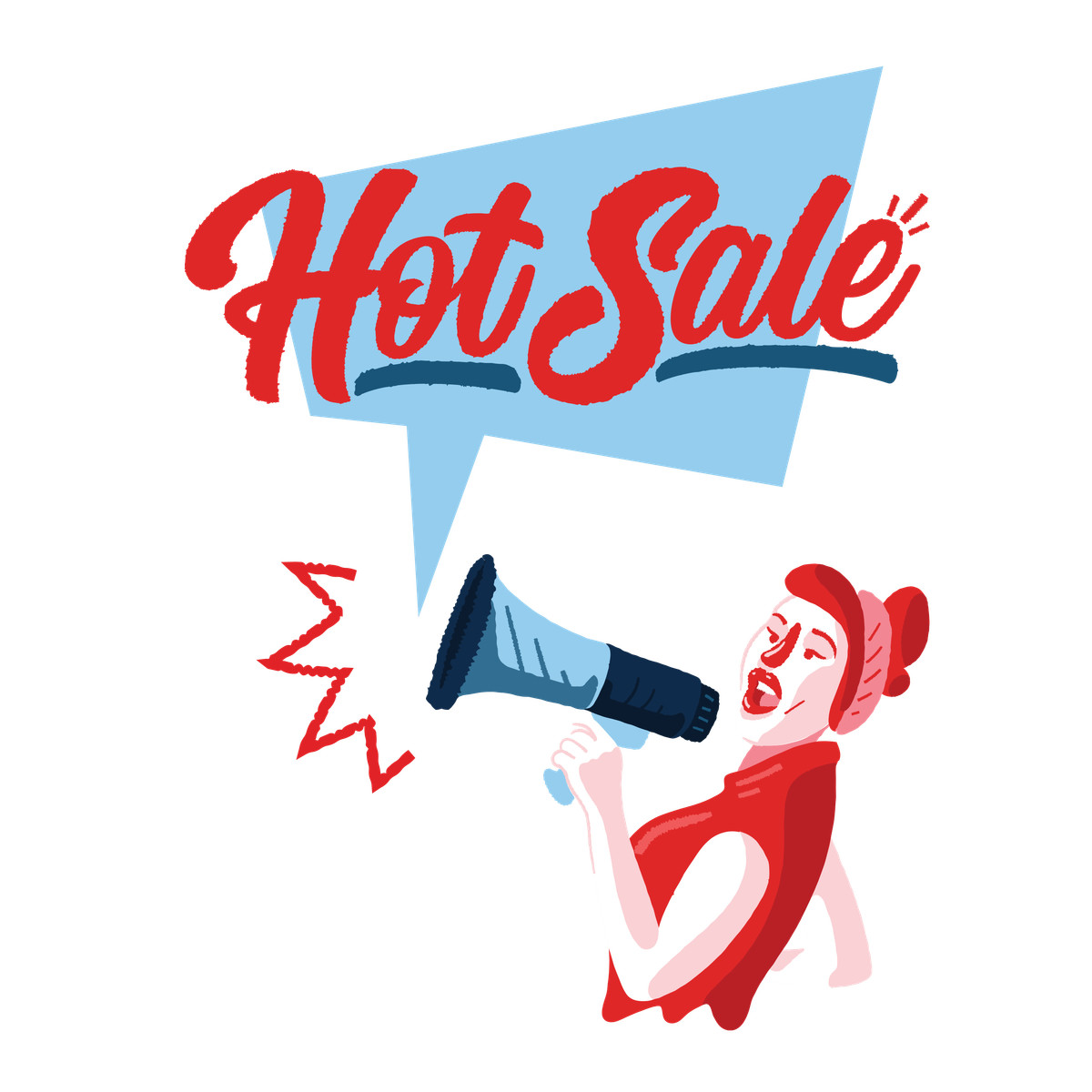 Woman with megaphone saying hot sale illustration in PNG, SVG