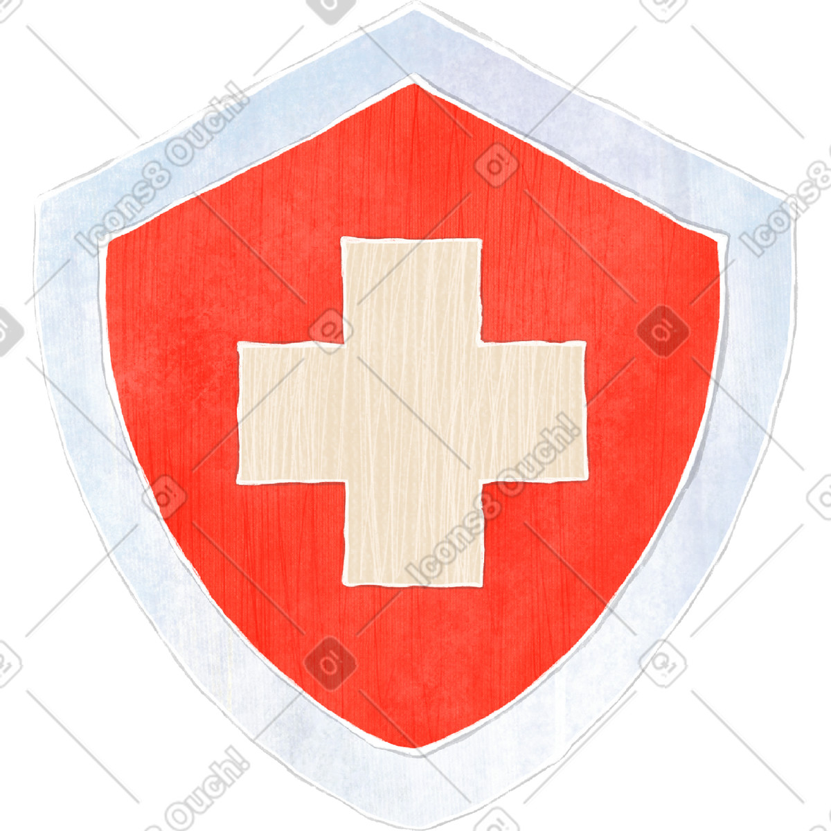 Red shield with white cross illustration in Crafty style download in PNG, SVG