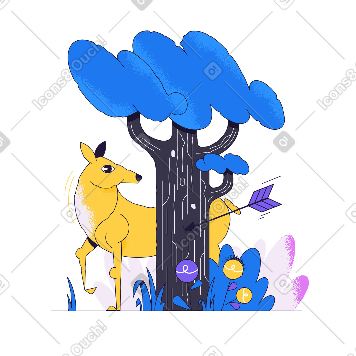 Deer hiding behind tree in forest, Error page or temporary pause concept illustration Conifer style download PNG, SVG