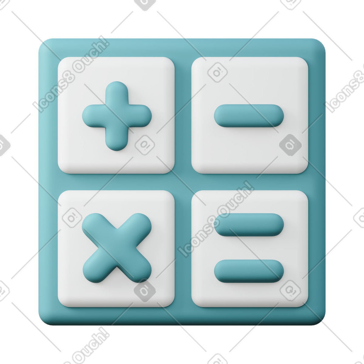 Ilustración Cuadrícula de símbolos calculadora, operaciones matemáticas básicas en estilo 3D Sugary a descargar en PNG y SVG