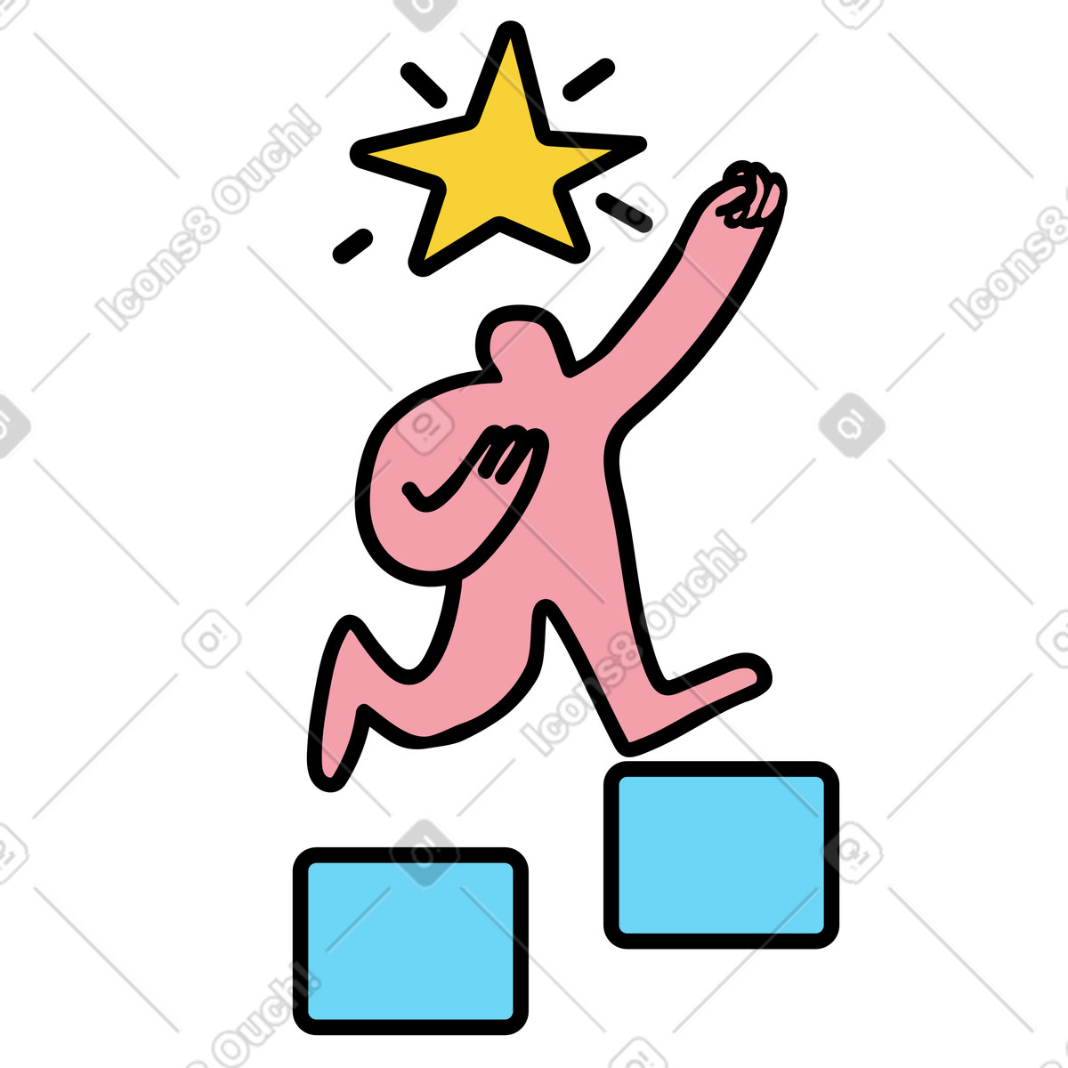 Jumping and reaching star, level up, success, moving forward in career illustration in style download in PNG, SVG
