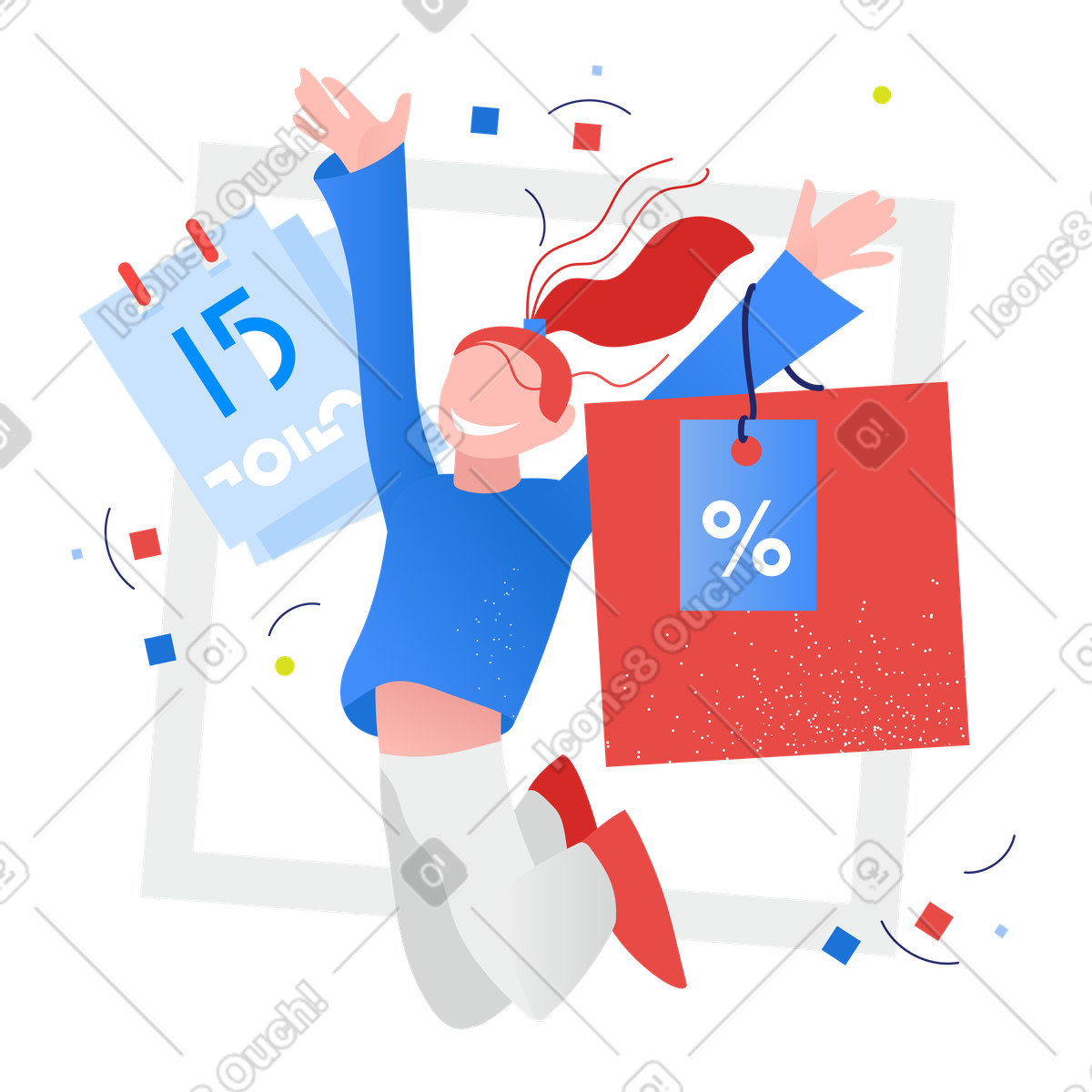 Illustration Fille heureuse avec des sacs à provisions aux formats PNG et SVG