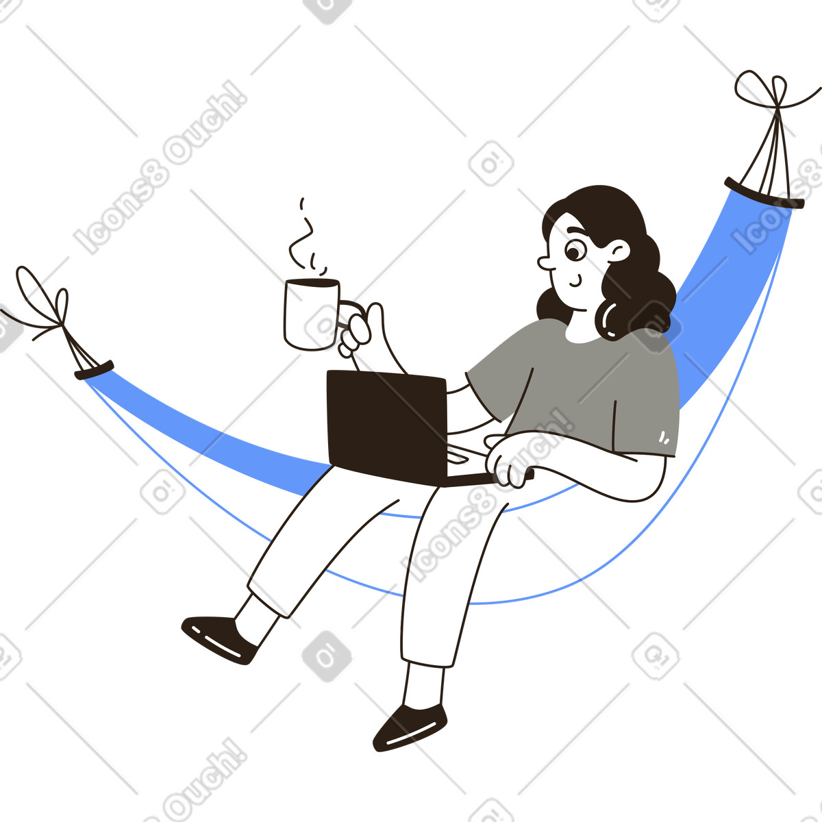 Mit laptop in der hängematte sitzen-Illustration im Plain-Stil als Download PNG, SVG