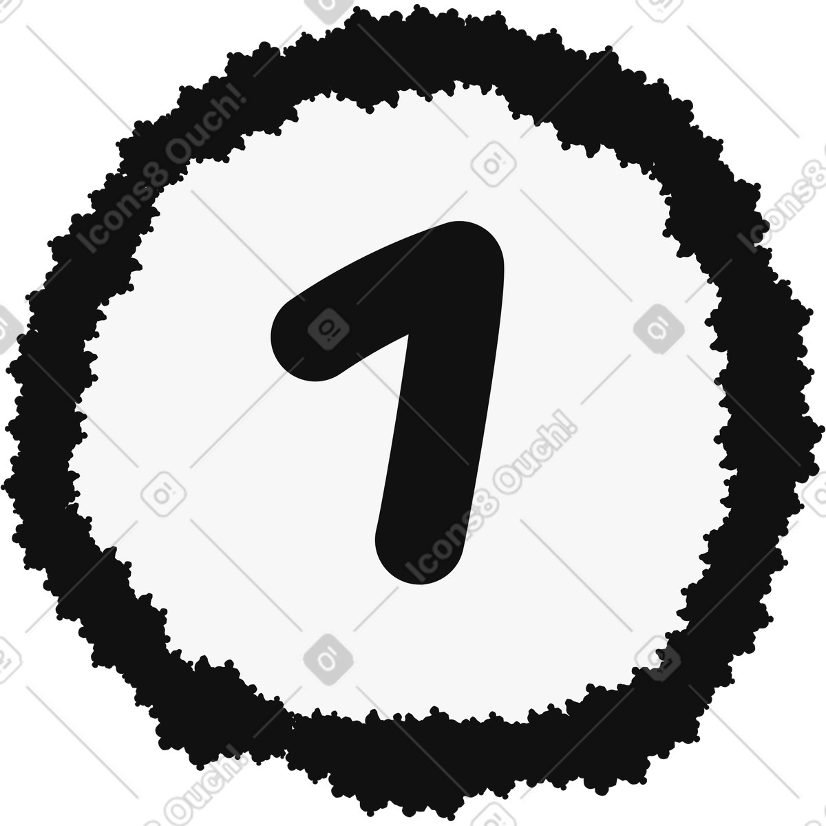 Иллюстрация Number one handwritten digit inside rough ink circle badge shape в стиле Bold People — скачать в форматах PNG, SVG
