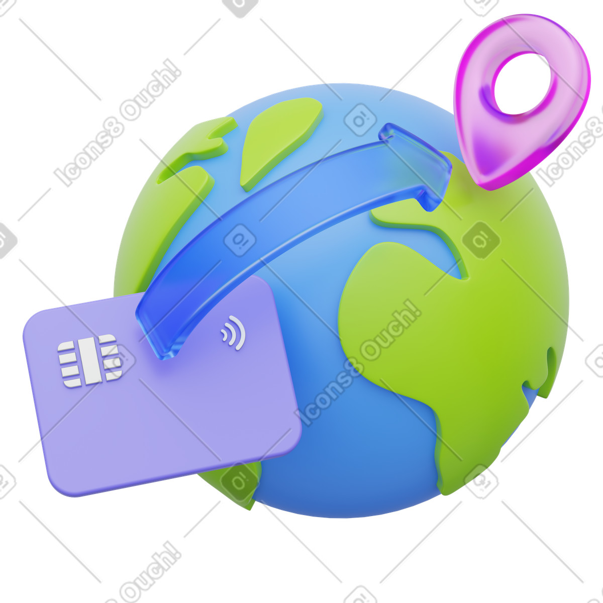 3D Playful 스타일의 World payment system, Contactless card transfer, International finance 일러스트레이션 PNG, SVG 다운로드