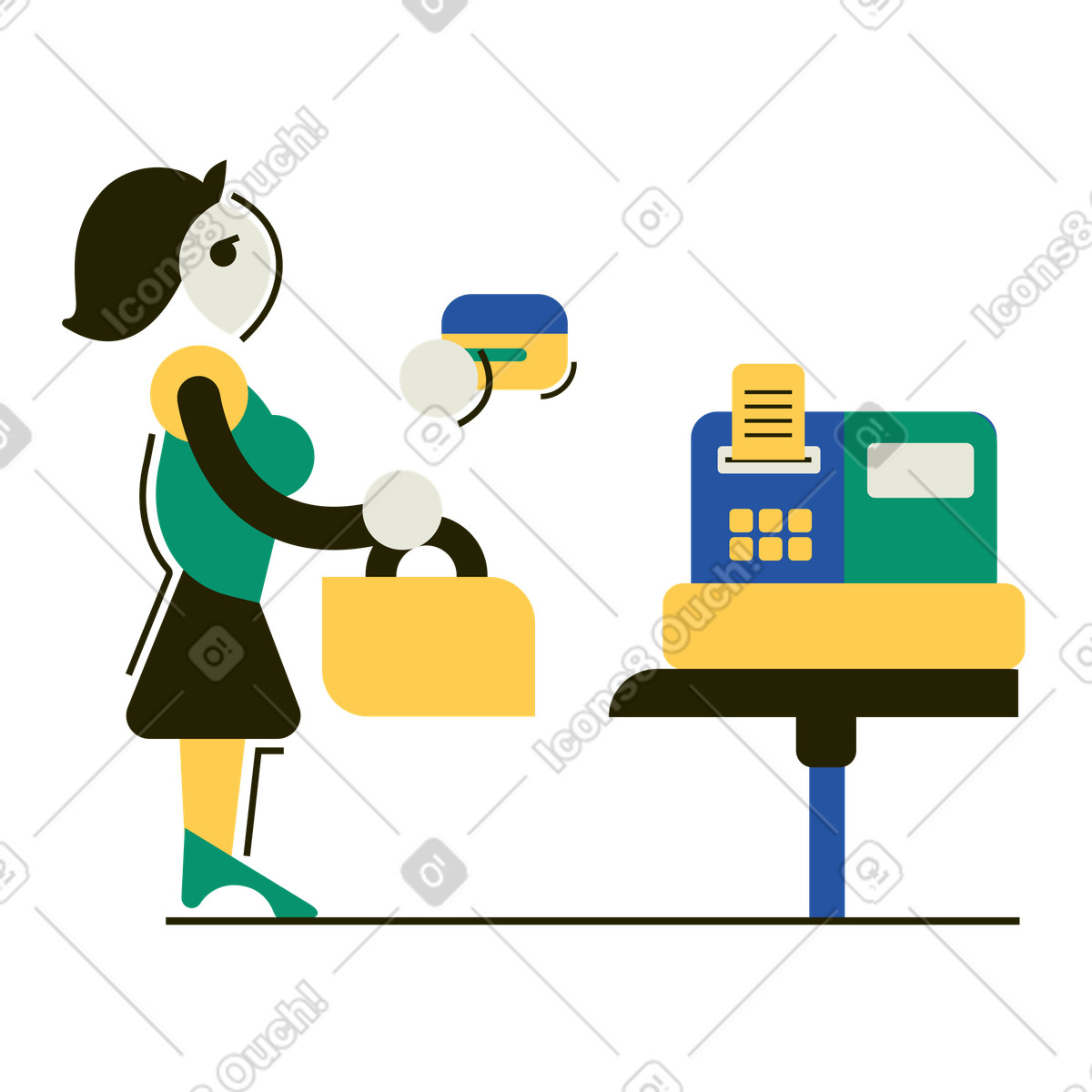 Frau bezahlt einkäufe an der kasse-Illustration im Spot-Stil als Download in PNG, SVG