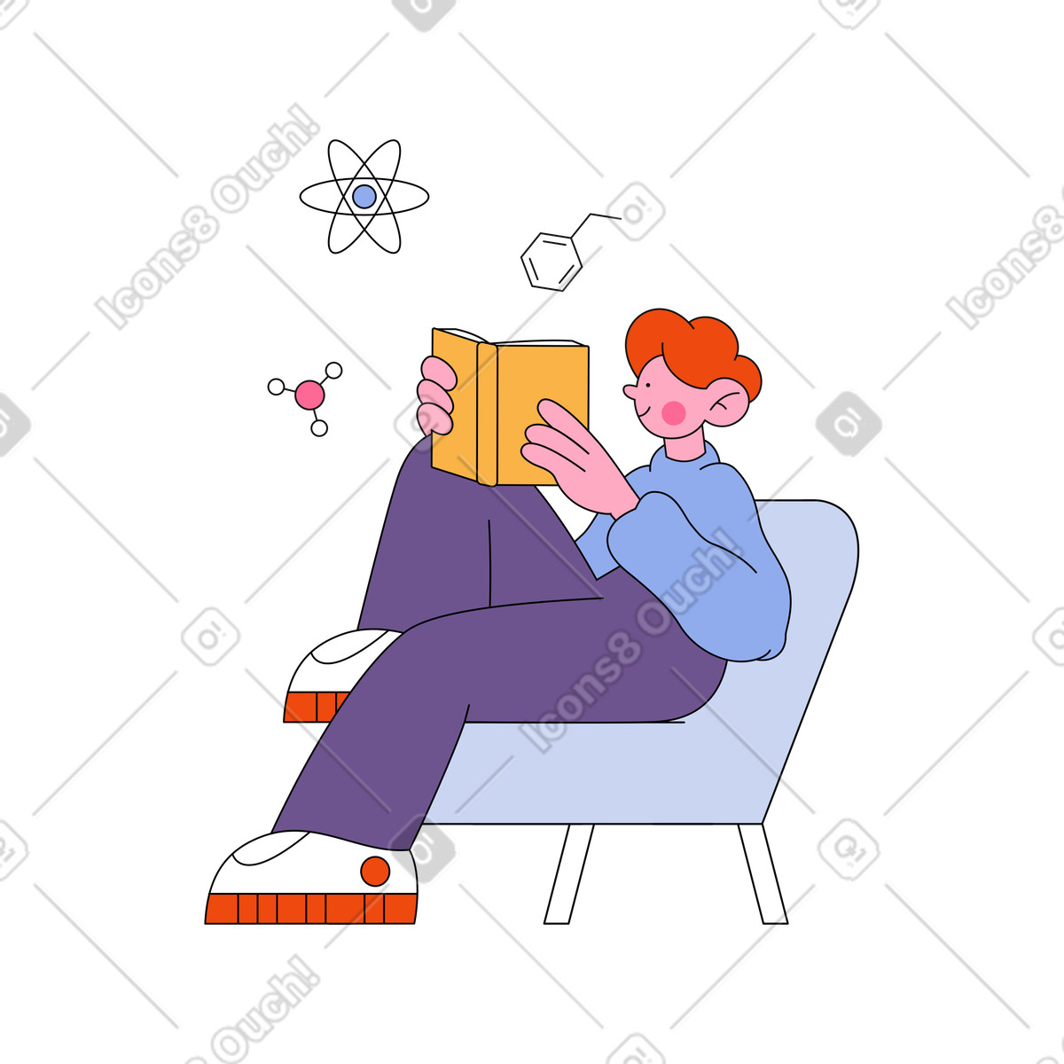 Man reading a book about science illustration in Bloom style download in PNG, SVG