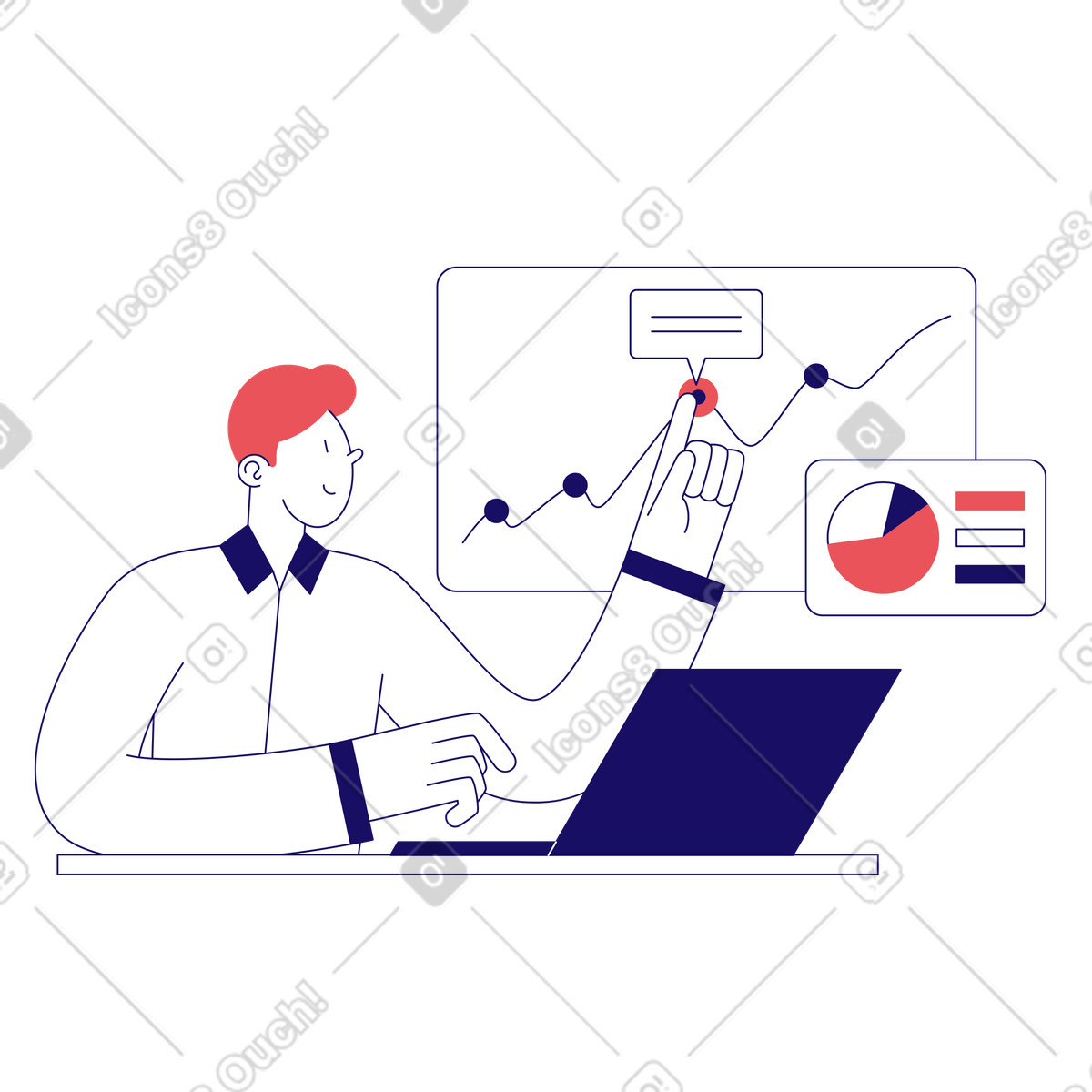 Analyst reviewing financial analytics, Business growth and data insights-Illustration im Bendy-Stil als Download in PNG, SVG