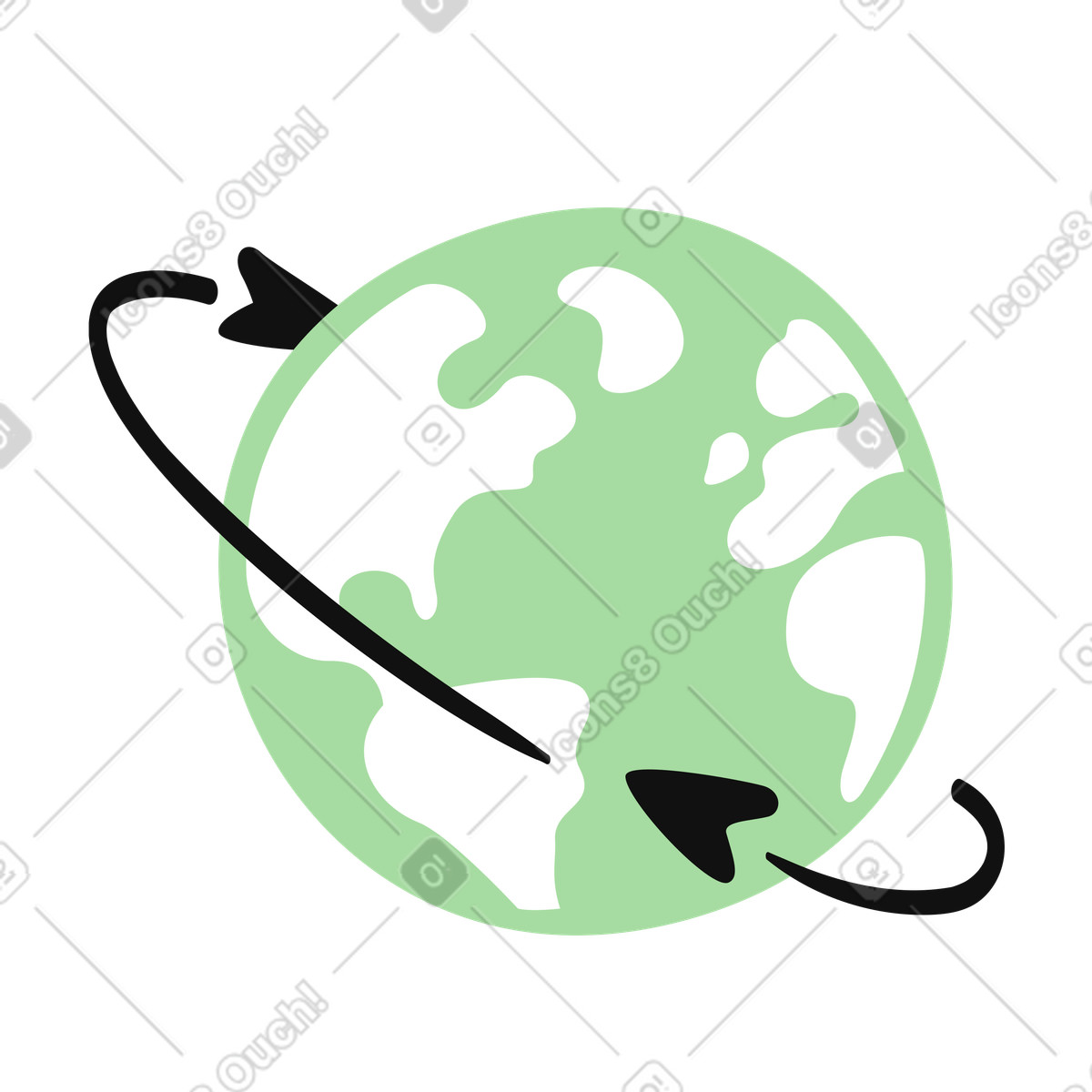 Illustration Globe with arrows indicating worldwide travel routes and global connectivity dans le style Organic à télécharger aux formats PNG, SVG