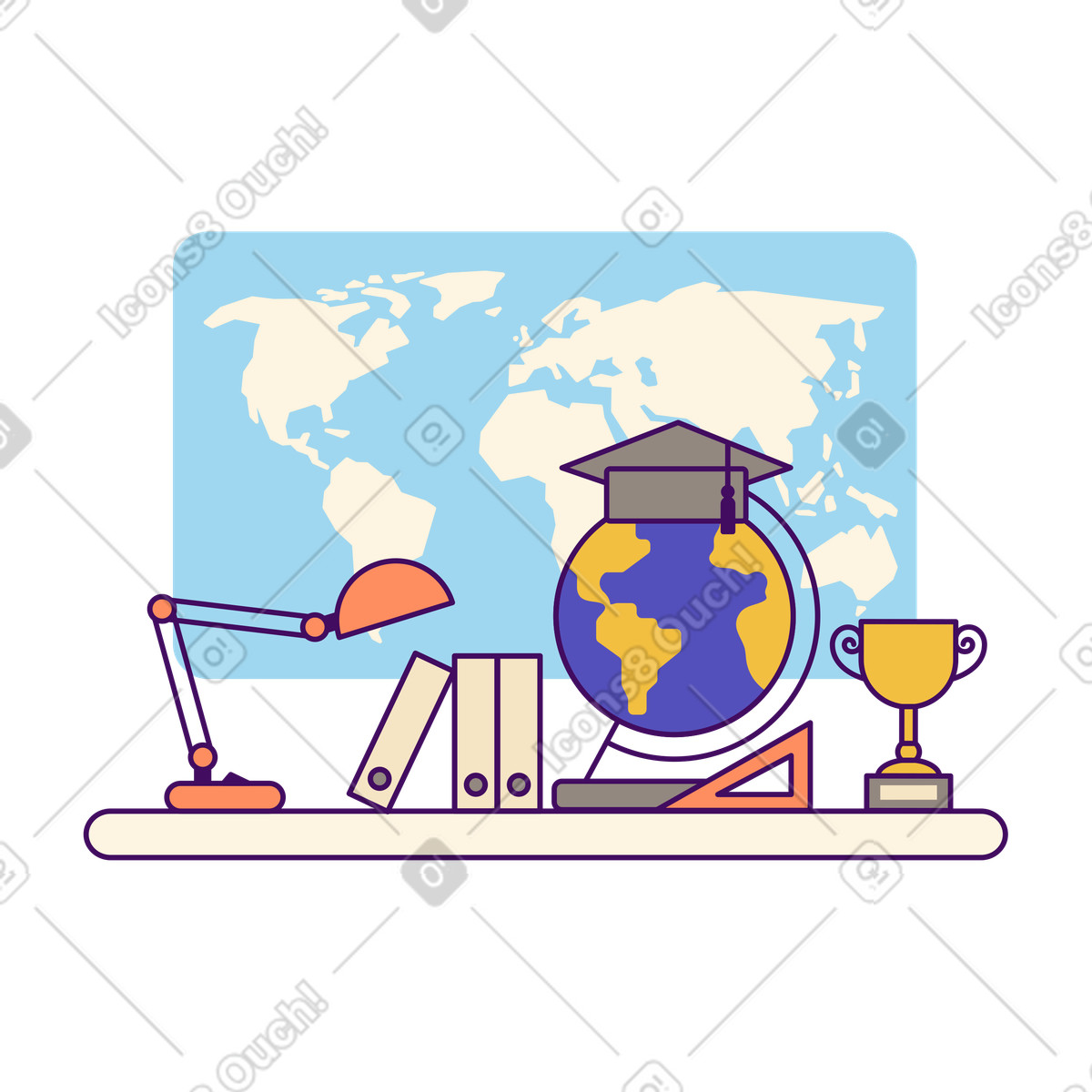 School supplies for geography lesson illustration in Simplistic style download in PNG, SVG