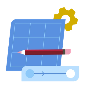 A pencil and gear over a grid layout - Vector style illustration