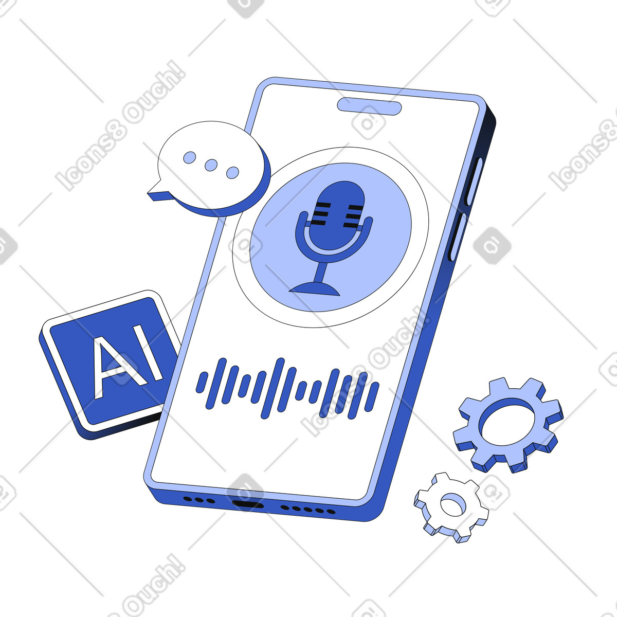 Voice recognition on phone screen illustration in PNG, SVG