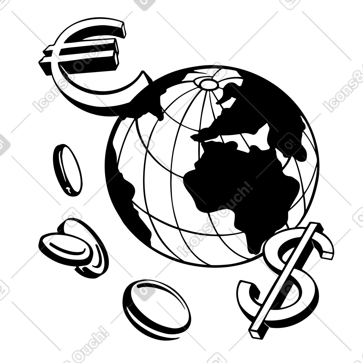 Ilustración Dinero y finanzas a escala global en estilo Line descargar en PNG SVG