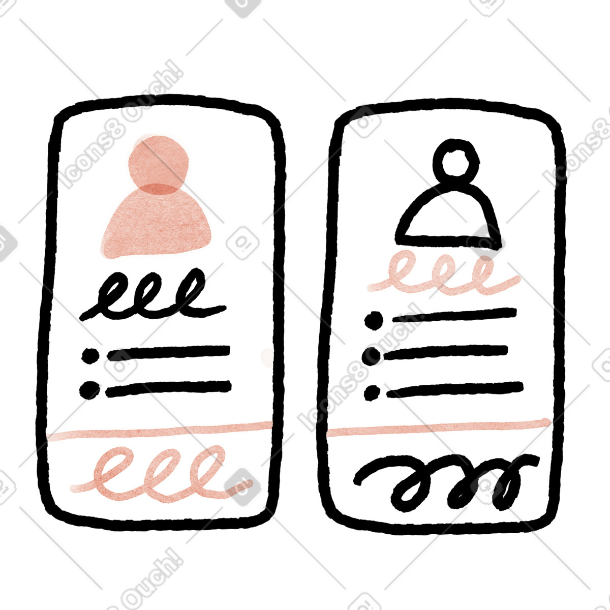 下载 Anthropic Claude Hand Drawn 风格的 Resume comparison between two candidate profiles with bullet points details 插画，支持 PNG、SVG 格式