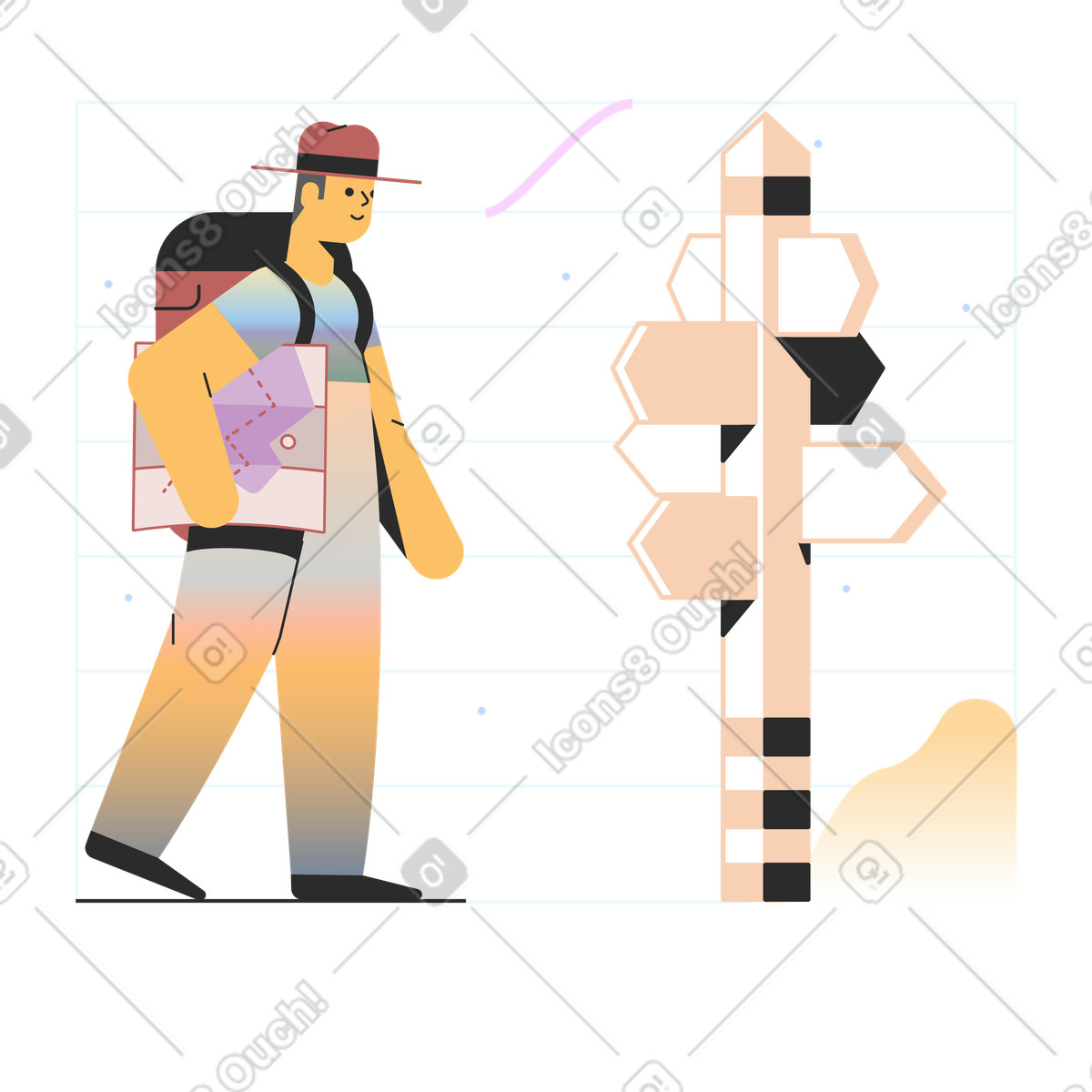 下载 Marginalia 风格的 导航帖 插画，支持 PNG、SVG 格式