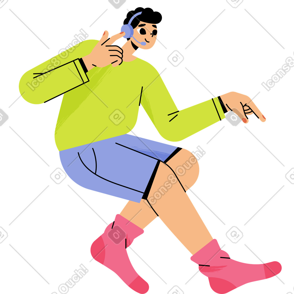 Guy with headphones sitting illustration in Juicy style download in PNG, SVG
