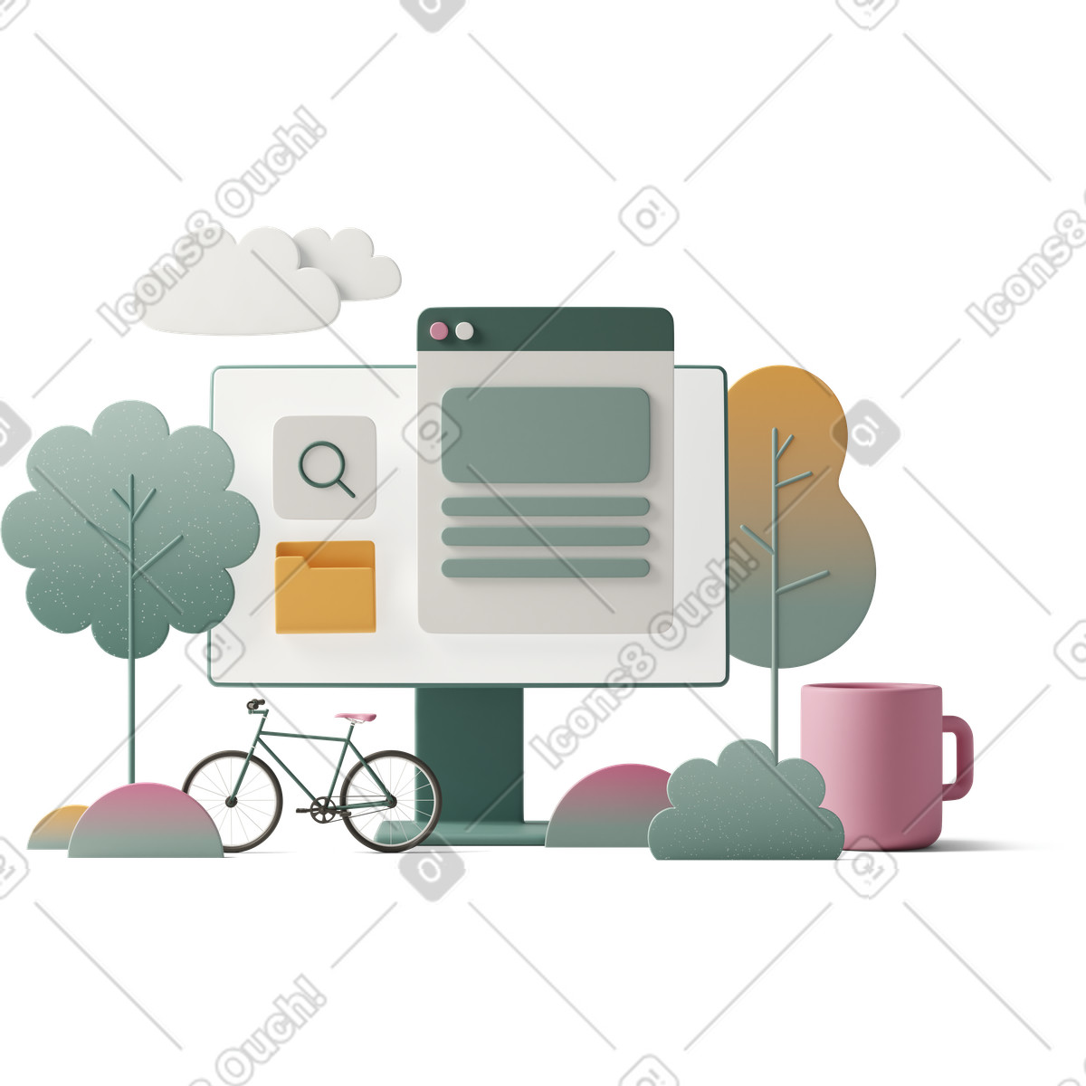 Workspace computer monitor illustration in PNG, SVG