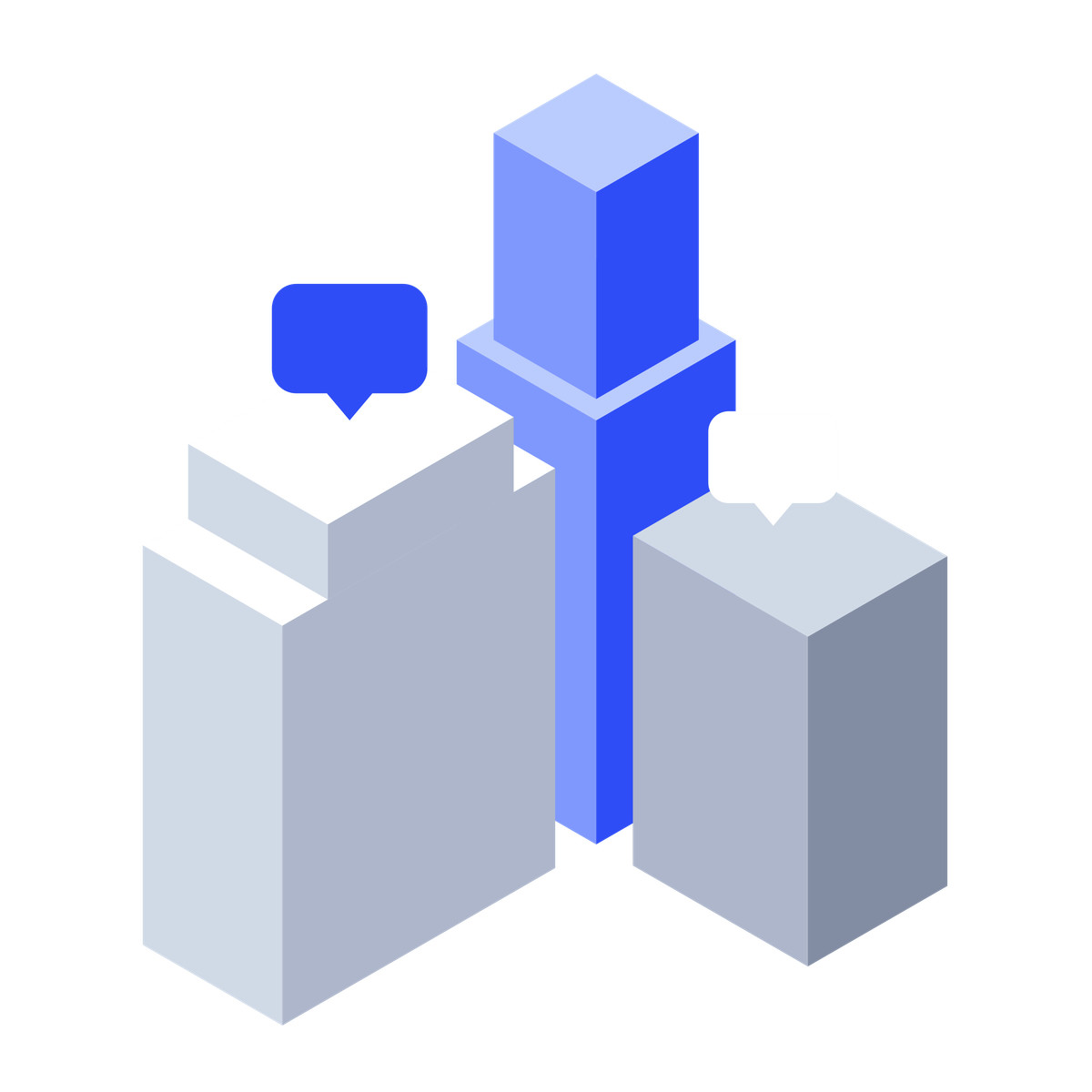 Illustration City skyline with chat bubbles representing urban communication and networking dans le style à télécharger aux formats PNG, SVG