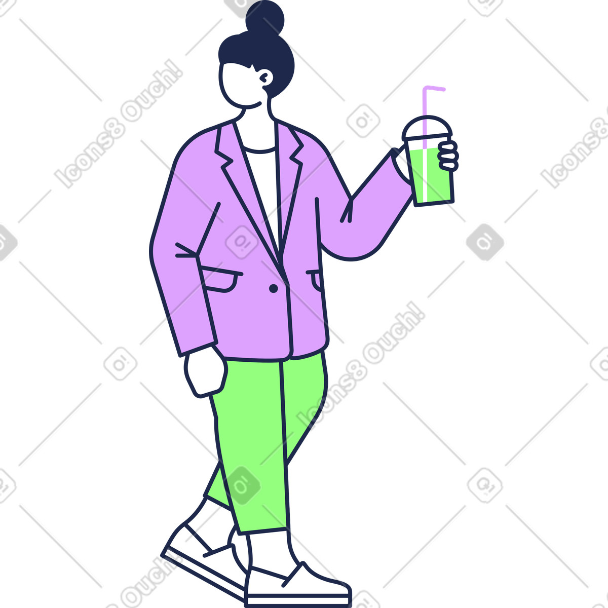 Signora con un drink illustrazione in stile Outline scarica in PNG, SVG