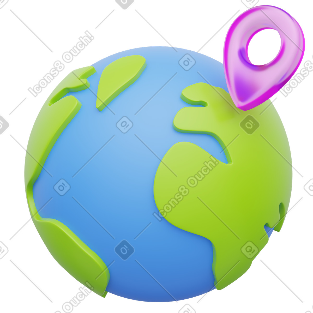World location symbol, Global map pin, Earth navigation illustration in 3D Playful style download in PNG, SVG