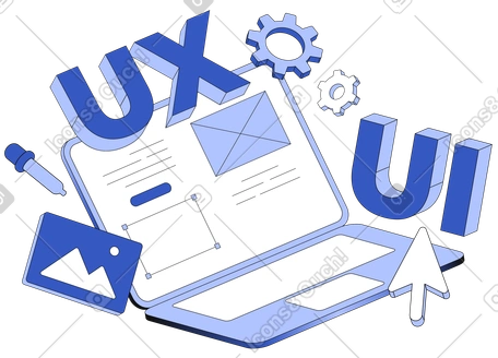 Ux/Ui text with laptop and web design elements lettering PNG, SVG