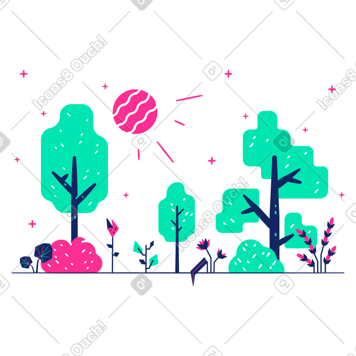 Ilustración Paisaje forestal en un día soleado estilo Cyborg a descargar PNG y SVG
