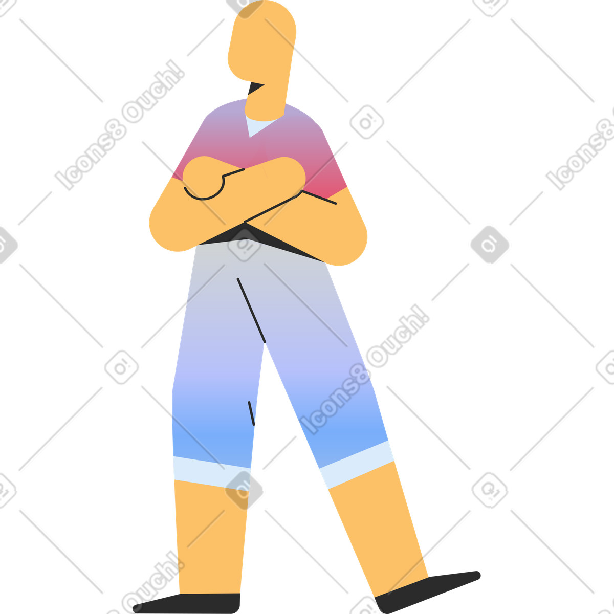 Person in kurzen hosen steht-Illustration im Marginalia-Stil als Download PNG, SVG