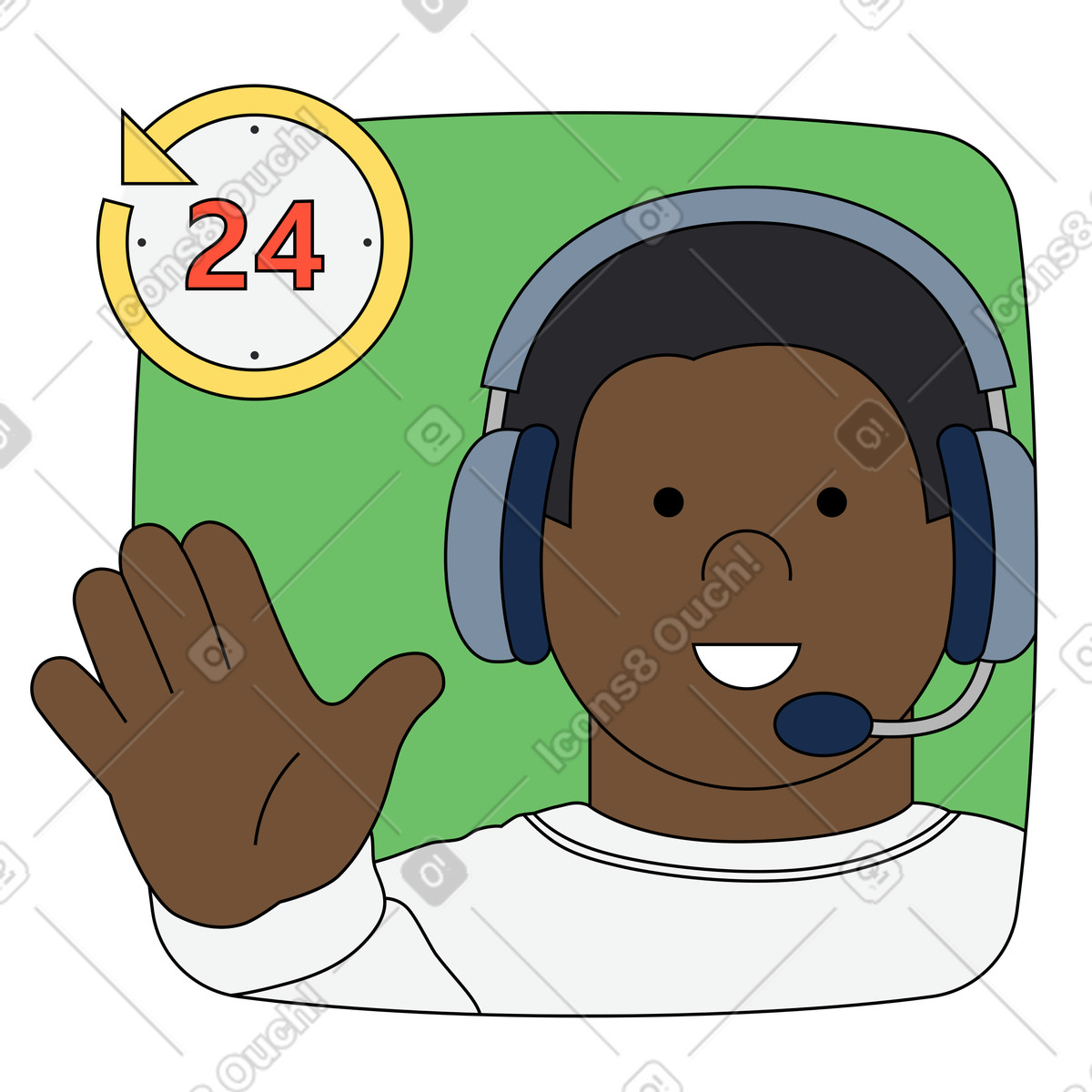 Illustration Agent du service client avec casque dans le style Kindy à télécharger aux formats PNG, SVG
