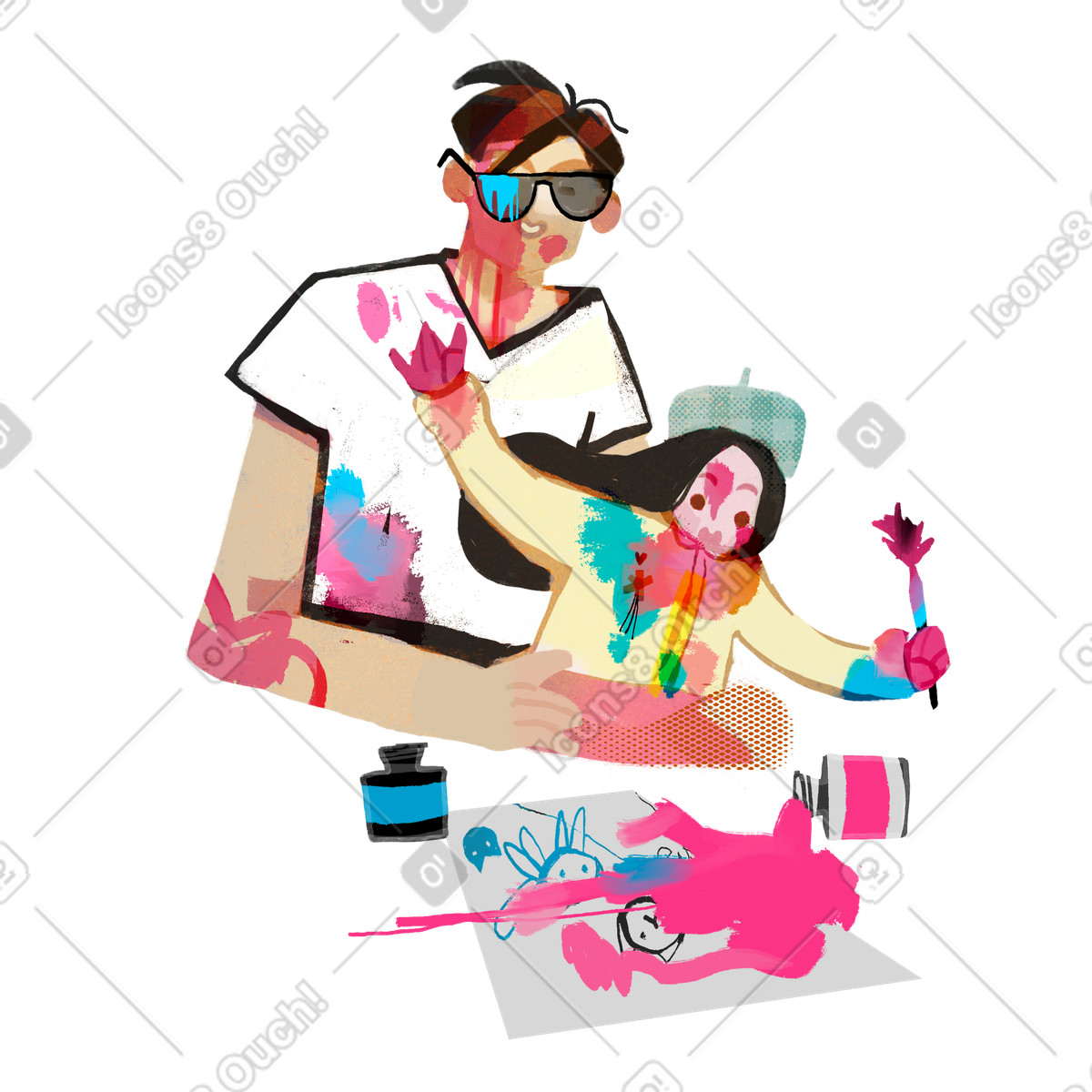 Paint spilled over drawings, Mistake or fatal error concept-Illustration im Fabulous-Stil als Download in PNG, SVG