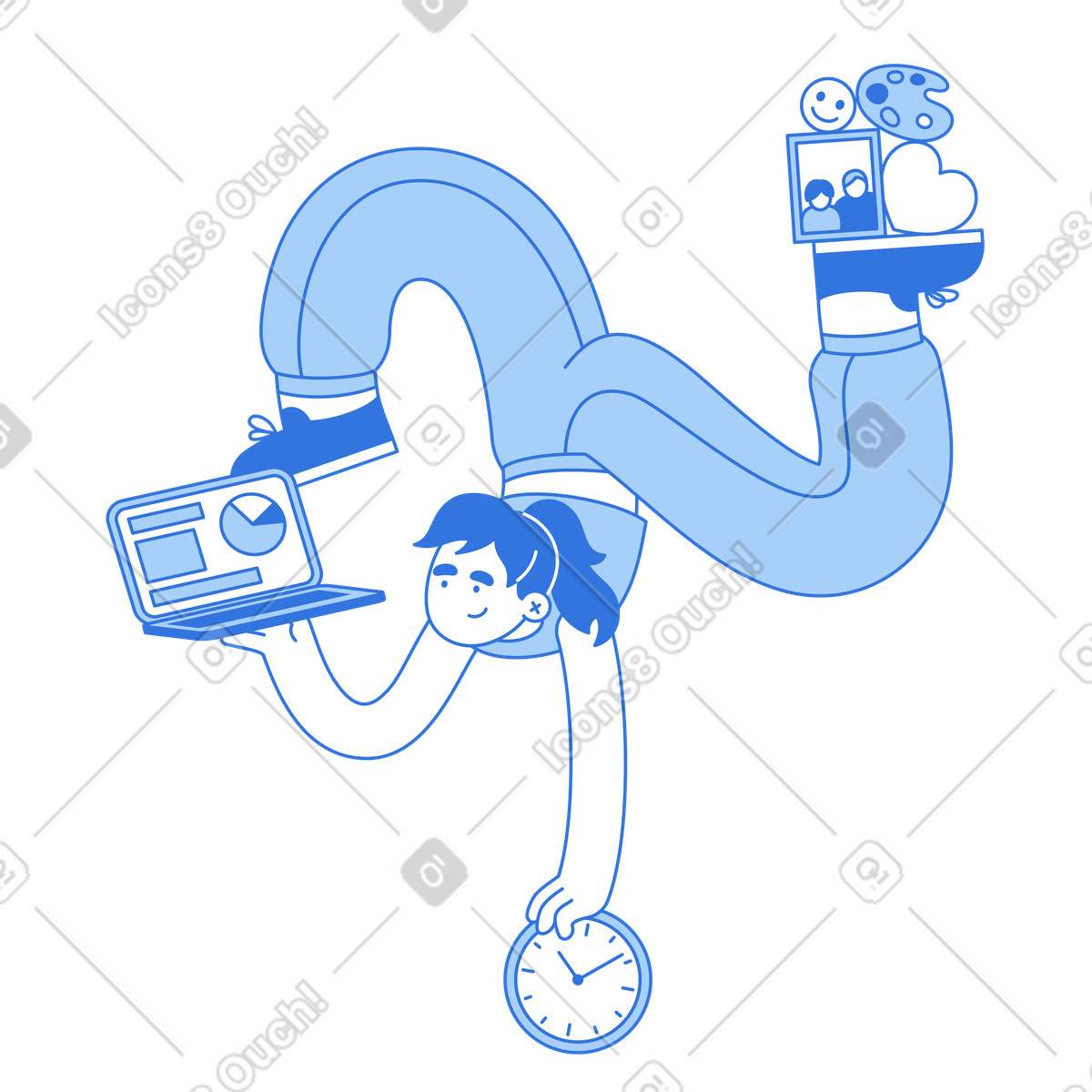 Managing time and personal interests, Wellness efficiency in the workplace animierte Illustration im Sky-Stil als Download GIF, Lottie (JSON), AE
