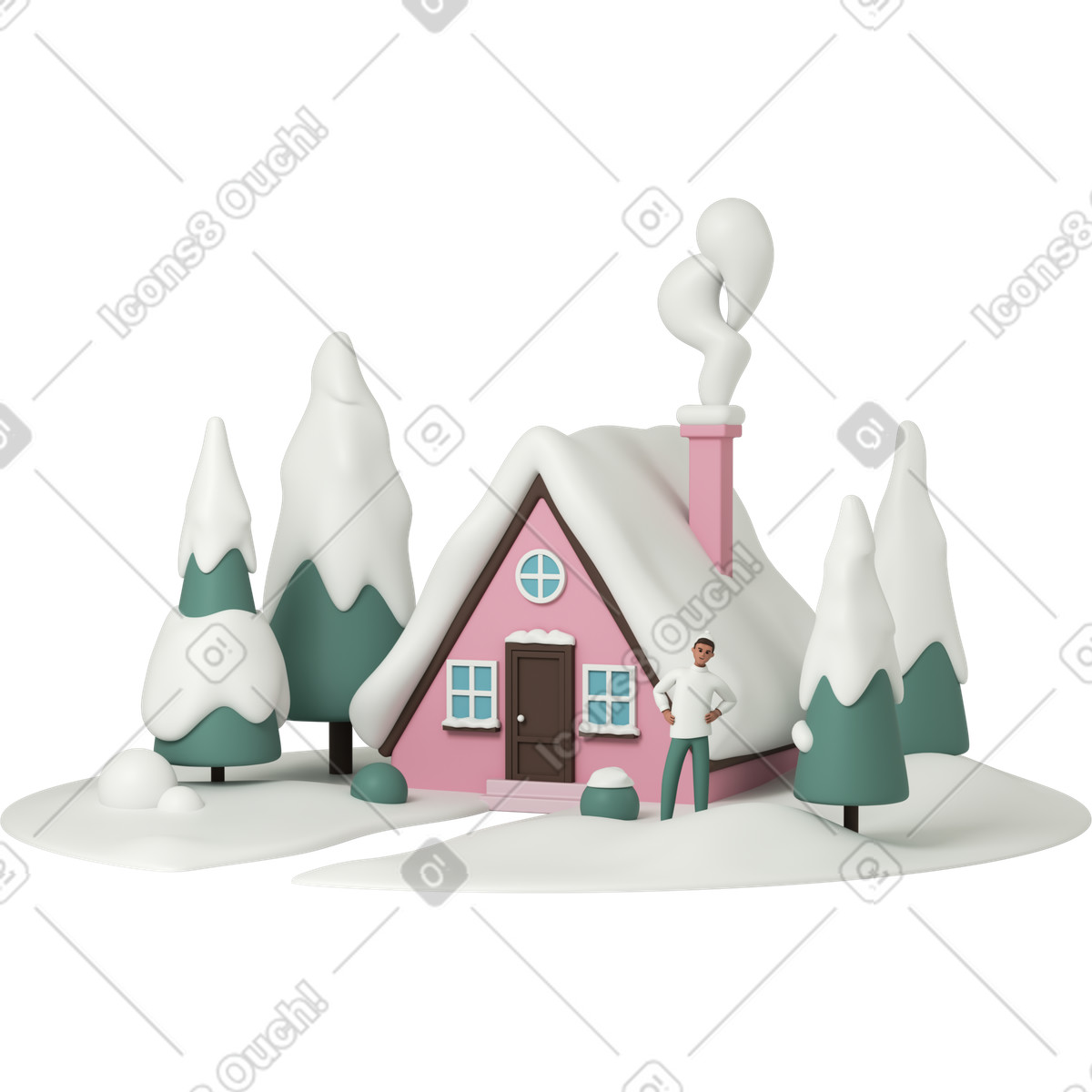 3D Casual life 스타일의 Man in front of the house winter forest 일러스트레이션 PNG, SVG 다운로드