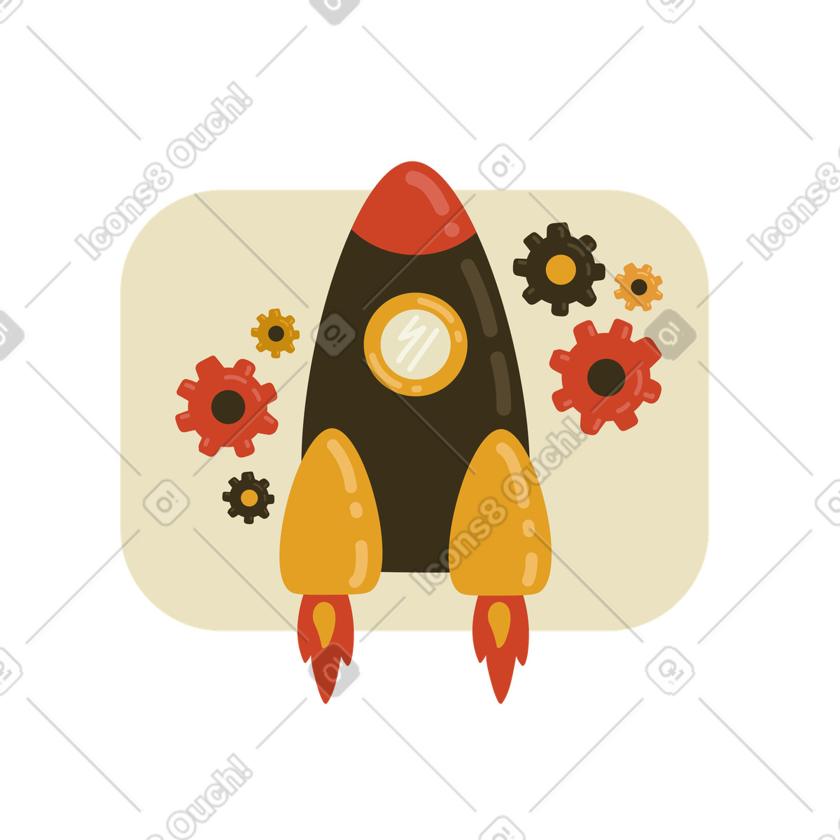 Rakete umgeben von mechanischen zahnrädern-Illustration im Arabica-Stil als Download in PNG, SVG