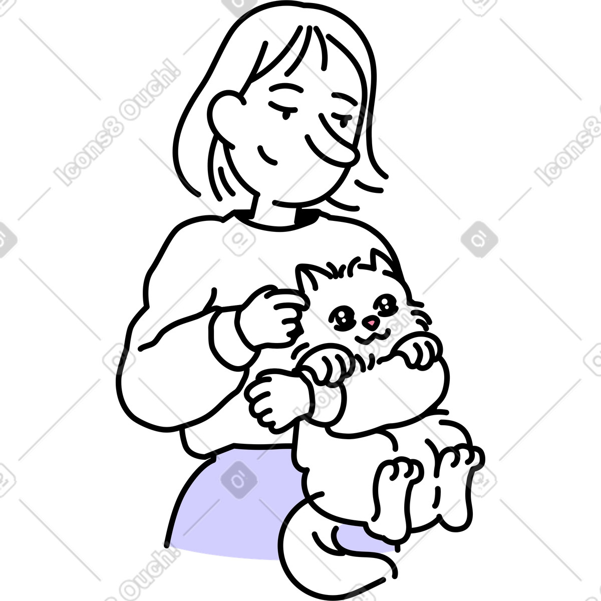 Frau mit katze-Illustration im Notes-Stil als Download in PNG, SVG
