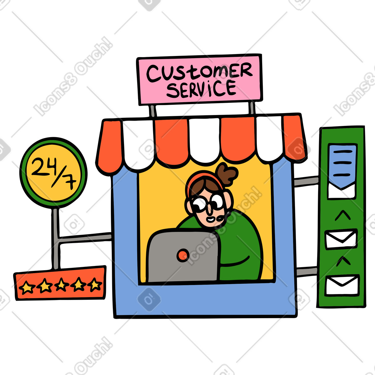 Ilustração de Atendimento ao cliente com operadora suporte feminina em no estilo Comic para baixar em PNG, SVG