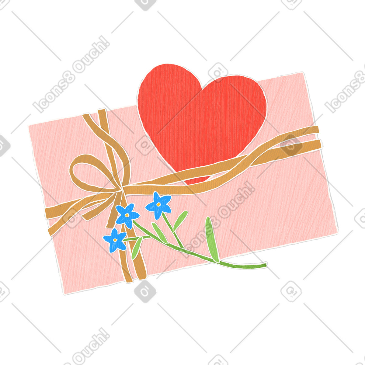 Ilustración Pink gift box with heart-shaped card and flowers for valentine's day en estilo Crafty a descargar en PNG y SVG