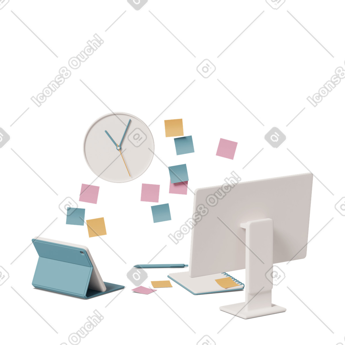 Monitor and other office stuff illustration in 3D Casual life style download in PNG, SVG