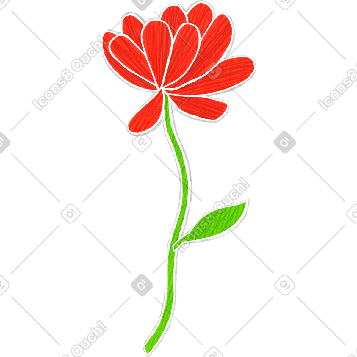 Crafty 스타일의 Large red flower on a thin stem with leaf 일러스트레이션 PNG, SVG 다운로드