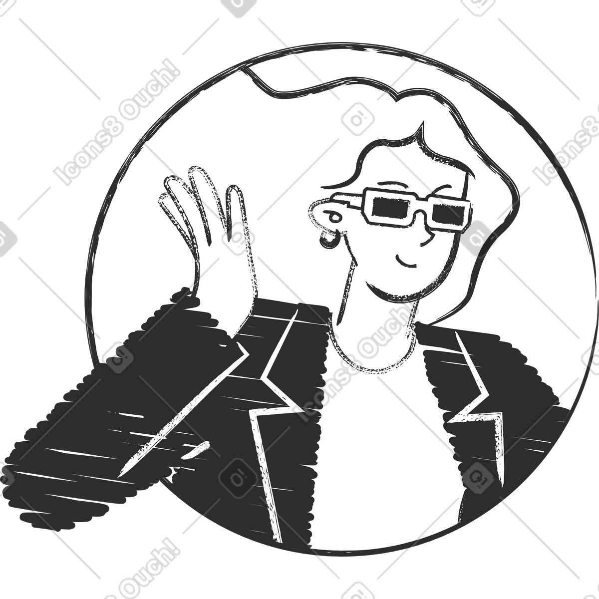 Ilustración Avatar de una mujer con gafas sol en estilo Graphite a descargar en PNG y SVG