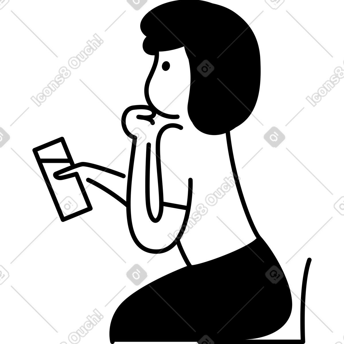下载 Notion Line Art 风格的 Woman drinking beverage from glass while sitting and relaxing alone 插画，支持 PNG、SVG 格式