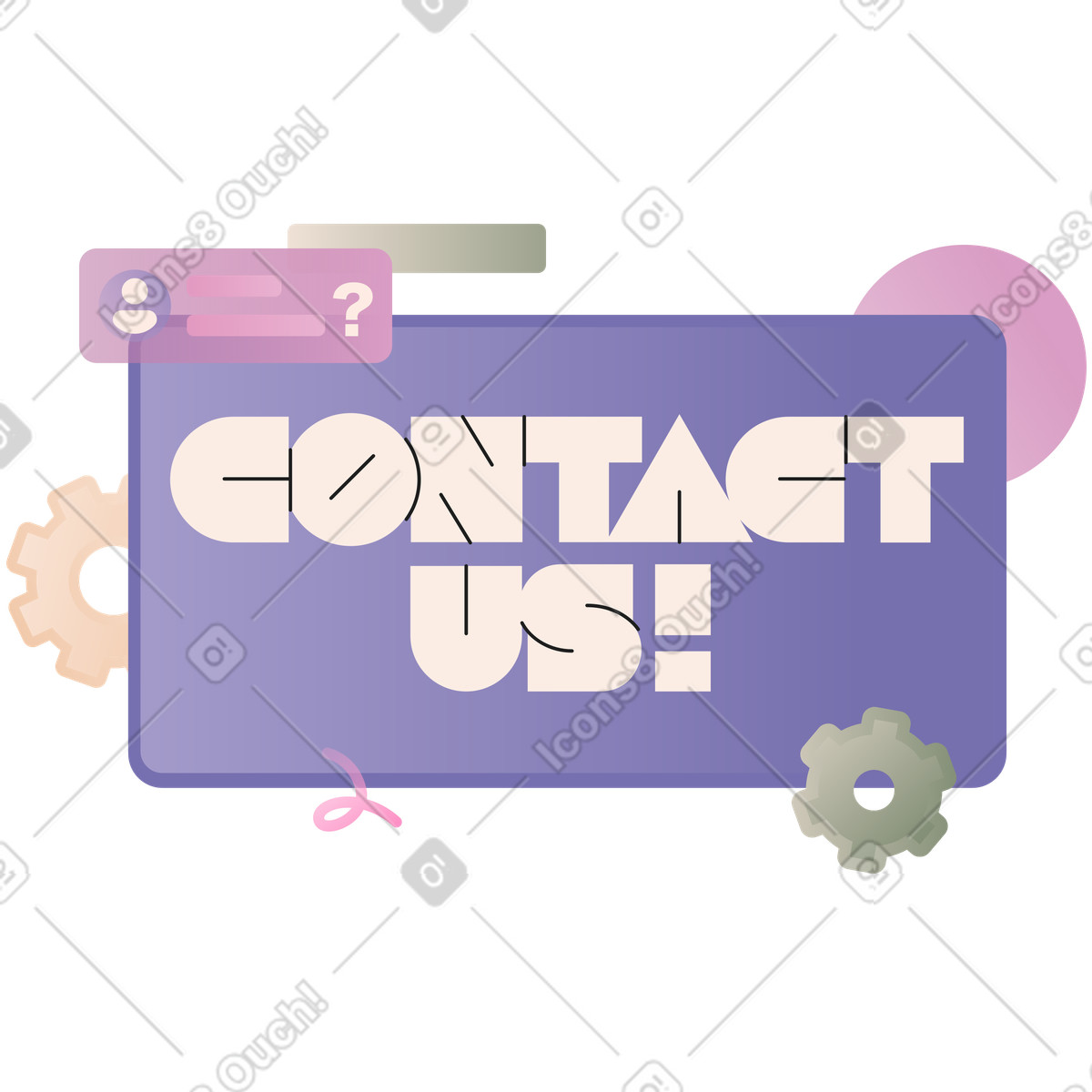 Lettering Contact Us! in browser with gears and user icon text illustration Coworking style download PNG, SVG