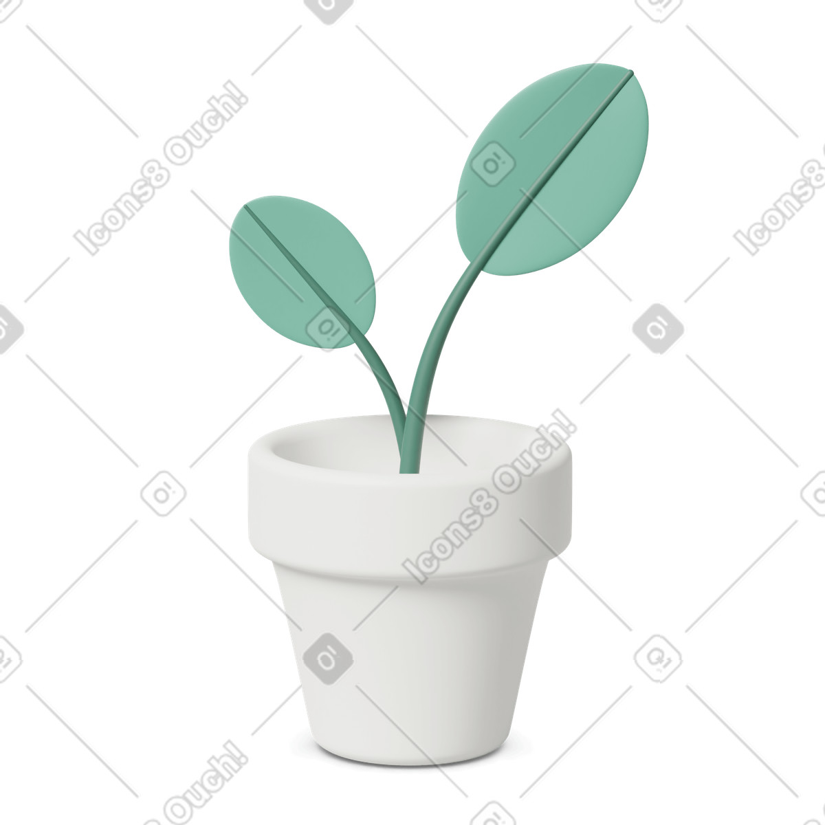 White vase with green flower illustration in 3D Casual life style download in PNG, SVG