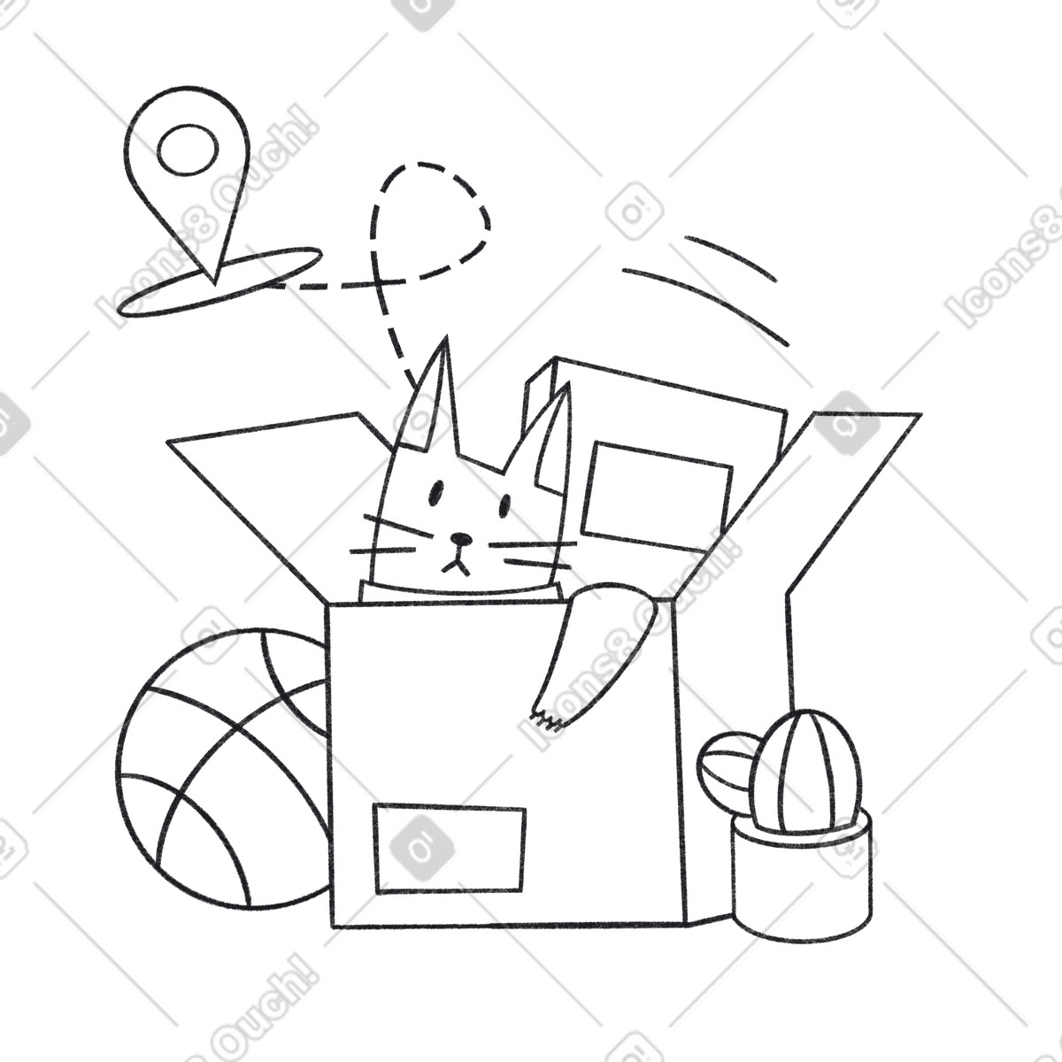 Lieferkonzept mit box und geolocation-symbol-Illustration im Bonbon Line-Stil als Download in PNG, SVG