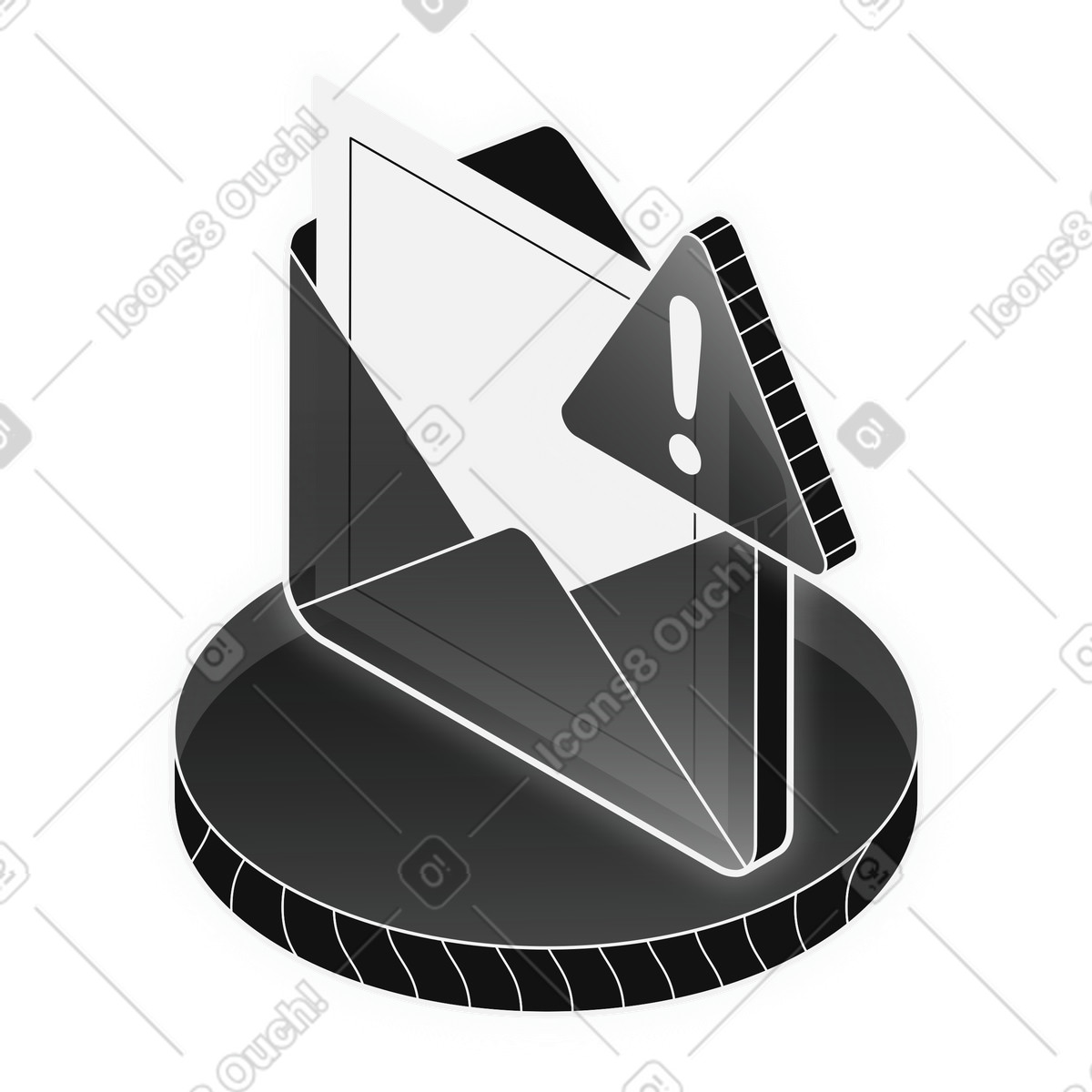 Security risk notification with exclamation mark in email illustration Inverse style download PNG, SVG