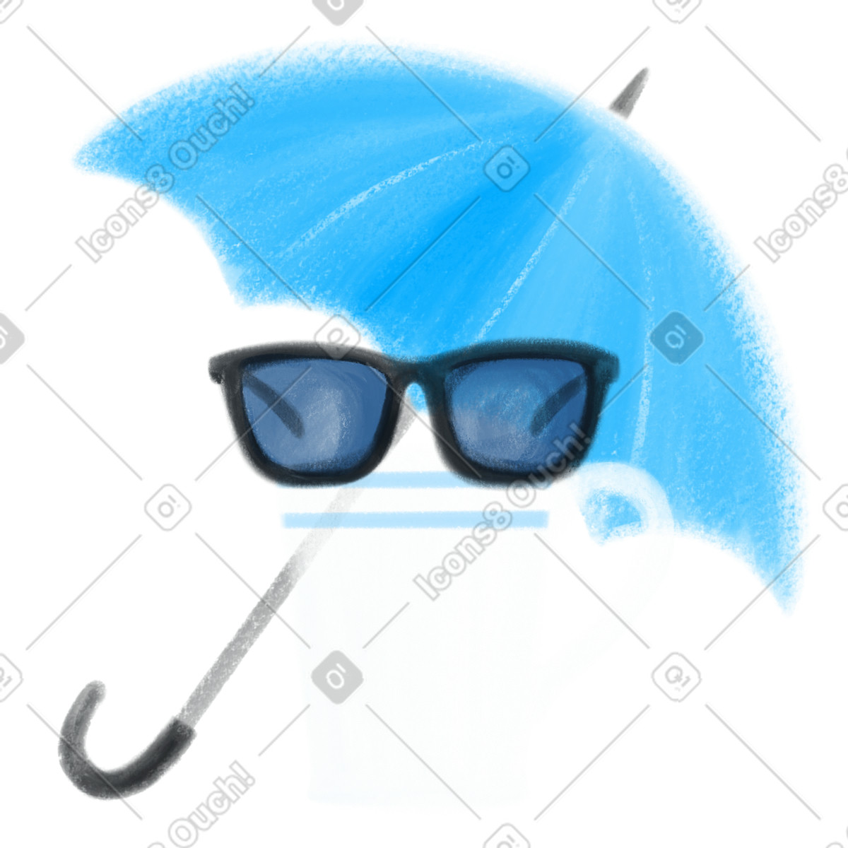 Umbrella, glasses and mug illustration in Mushy style download in PNG, SVG