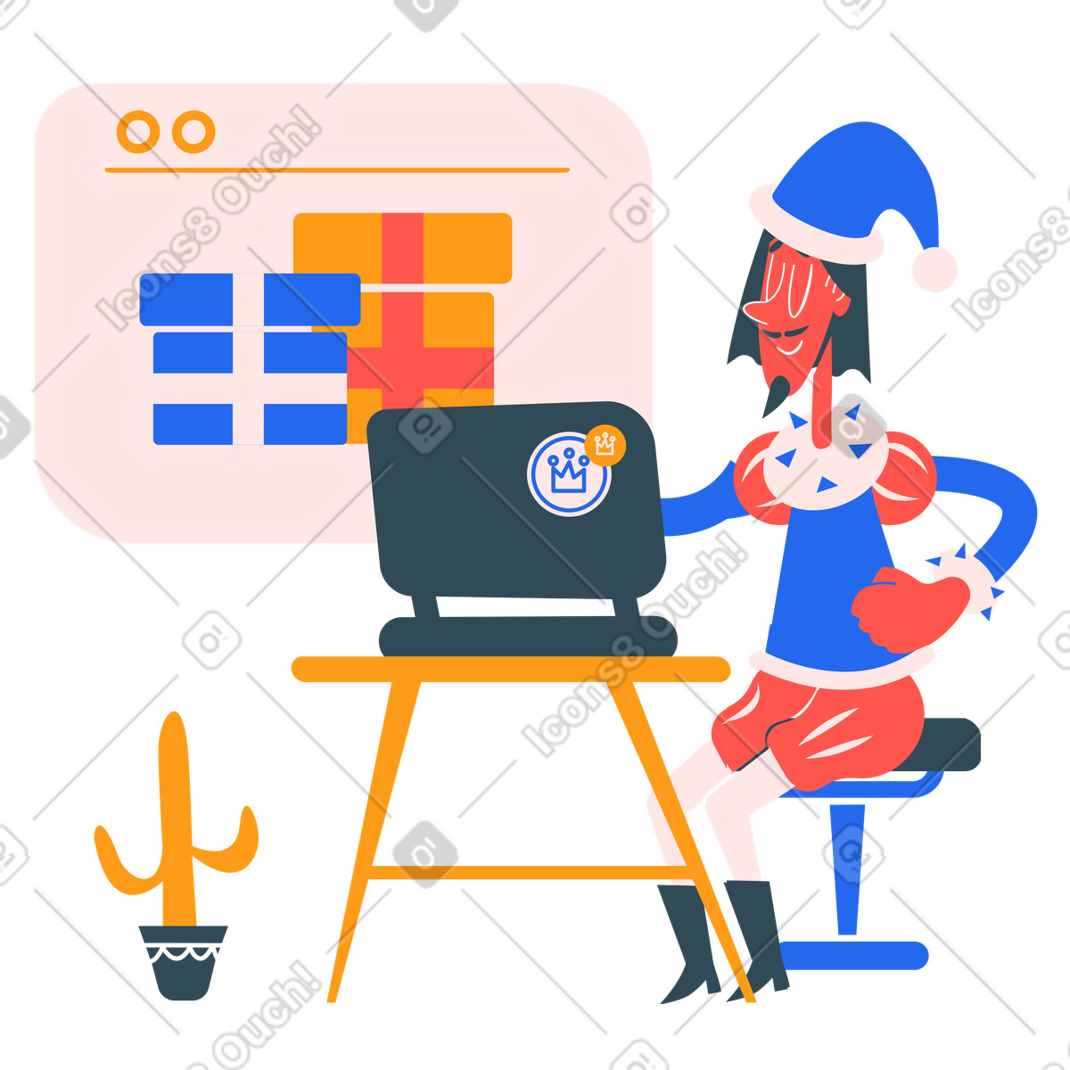 Christmas shopping illustration in Kingdom style download in PNG, SVG