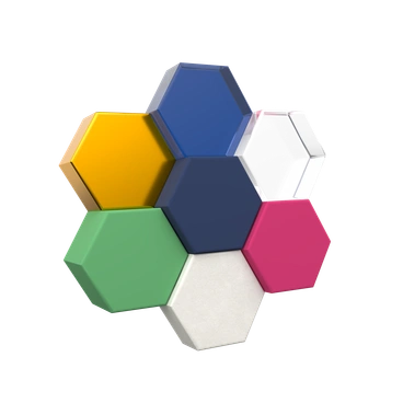 Colorful hexagonal shapes arranged in a flower pattern - 3D Grid style illustration